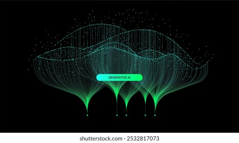 Ilustração de informações abstratas de fluxo com linha e ponto. Big data, tecnologia, IA, transferência de dados, fluxo de dados, ai generativo, fundo de modelo de linguagem grande