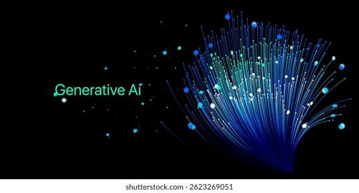 Illustration of abstract stream information with line and dot. Big data, technology, AI, data transfer, data flow, large language model, generative AI.