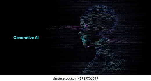 Darstellung abstrakter Stream-Informationen mit Linie und Punkt. Big Data, Technologie, KI oder künstliche Intelligenz, Datentransfer, Datenfluss, großes Sprachmodell, LLM, generative KI.