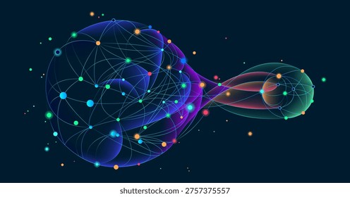 Illustration of abstract stream information with line and dot. Big data, technology, AI, data transfer, data flow, large language model, generative AI.