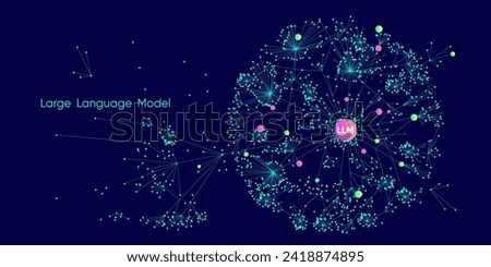 Illustration of abstract stream information with line and dot. Big data, technology, AI, data transfer, data flow, large language model, generative ai, natural language generative, data mining. Stock foto © 