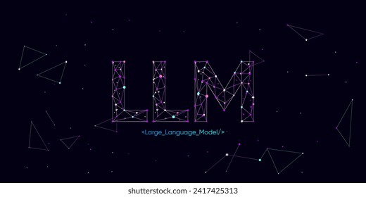 Illustration of abstract stream information with LLM, dot and line. Big data, technology, AI, data transfer, data flow, large language model, generative ai