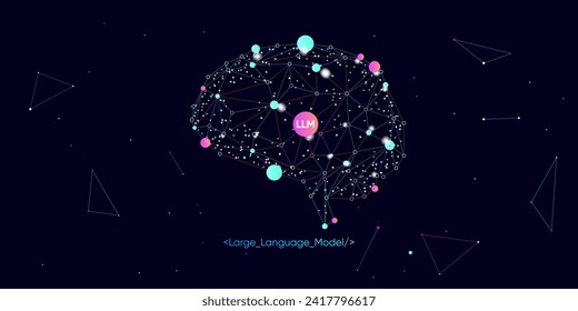 Illustration of abstract stream information with LLM, dot and line. Big data, technology, AI, data transfer, data flow, large language model, generative ai