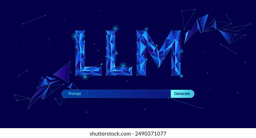 Illustration of abstract stream information with LLM, dot and line. Big data, technology, AI, data transfer, data flow, large language model, generative ai, prompt concept