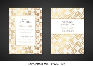 Illustration with abstract stripped triangle elements. Wedding invitation templates. Cover design with ornaments. Vector decorative backgrounds with copy space.