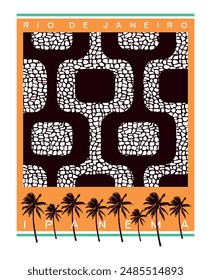 Illustration in abstract style graphically representing the sidewalk on Ipanema beach, Rio de Janeiro, Brazil.