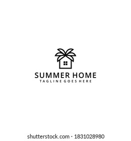 Ilustración de la palmera de verano abstracta con la plantilla de diseño del logotipo del signo de la casa 