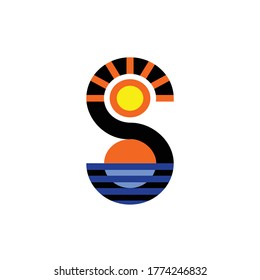 Illustration abstract sunset and sunrise on letter S sign logo design vector