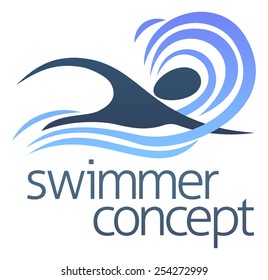 An illustration of an abstract swimmer swimming through waves concept design 