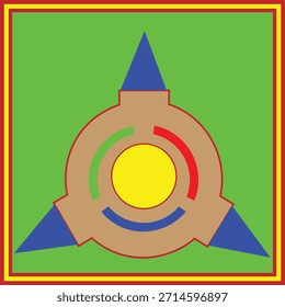 Illustration of abstract symbol with three points and rgb color segments on green background