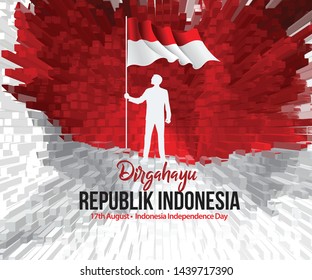 Illustration of abstract texture with blocks of Indonesia flag. Dirgahayu Republik Indonesia, Independence Day concept.