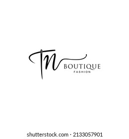 Illustration abstract thread needle yarn on letter TN sign logo design boutique