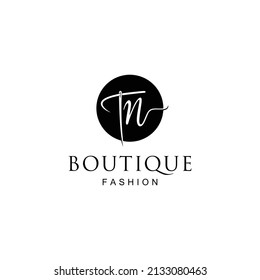 Illustration abstract thread needle yarn on letter TN sign logo design boutique