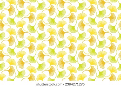 Illustration, Abstract three color Ginkgo biloba leaves on white background.