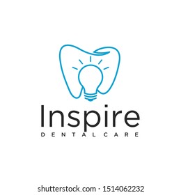 Illustration of abstract tooth mark with a light bulb lit inside logo design.