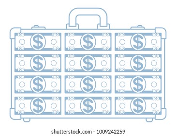 Illustration of the abstract transparent suitcase with dollars