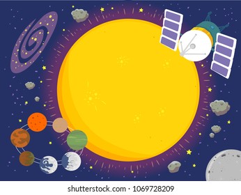 Illustration of Abstract Trappist-1 star with Seven Orbiting Planets