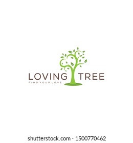 Illustration of abstract tree in the shape of a heart  love sign with lush leaves design logo.