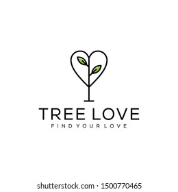 Illustration of abstract tree in the shape of a heart love sign with lush leaves logo design vector.