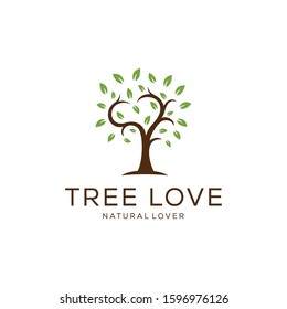 Illustration of abstract tree in the shape of a heart love sign with lush leaves logo design