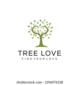 Illustration of abstract tree in the shape of a heart love sign with lush leaves logo design