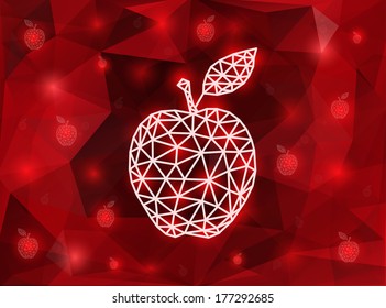 Illustration of abstract triangle apple with background in red and white colors