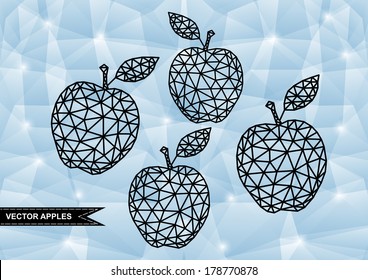 Illustration of abstract triangle apples with background in black and blue colors