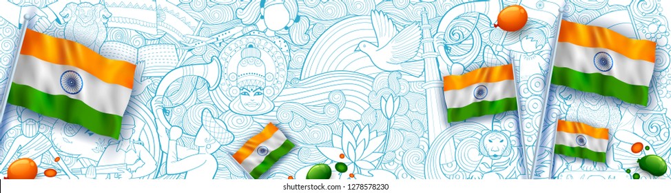 illustration of abstract tricolor banner with Indian flag for 26th January Happy Republic Day of India