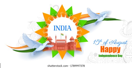 illustration of abstract tricolor banner with Indian flag for 15th August Happy Independence Day of India