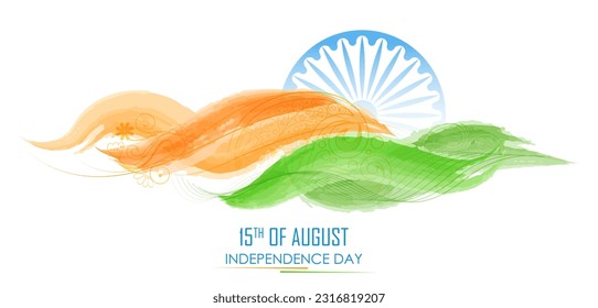 illustration of abstract tricolor banner with Indian flag for 15th August Happy Independence Day of India