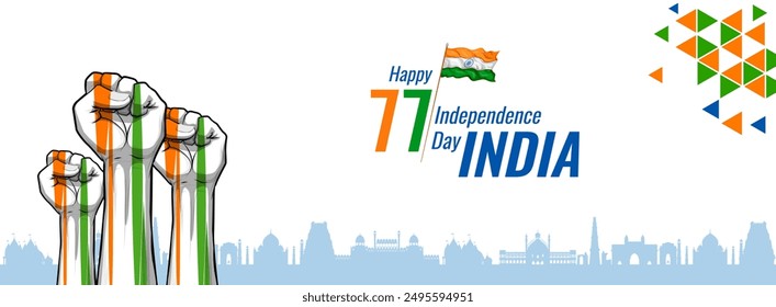 illustration of abstract tricolor banner with Indian flag for 15th August Happy Independence Day of India