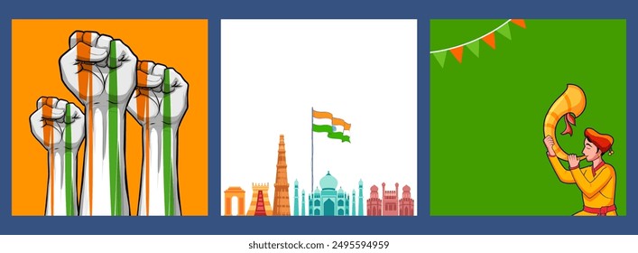 illustration of abstract tricolor banner with Indian flag for 15th August Happy Independence Day of India