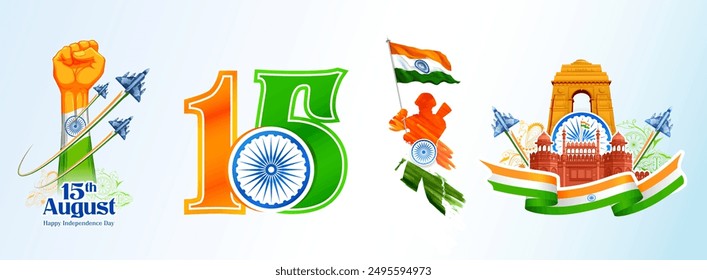 illustration of abstract tricolor banner with Indian flag for 15th August Happy Independence Day of India