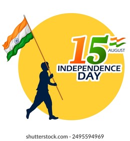 ilustración de hombre de Anuncio tricolor abstracto corriendo con bandera india para el 15 de agosto Feliz Día de la Independencia de la India