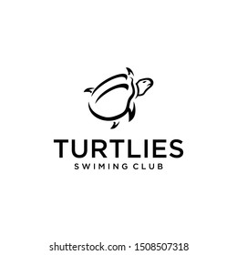 illustration of abstract turtle tortoise swimming with four webbed feet logo design sign