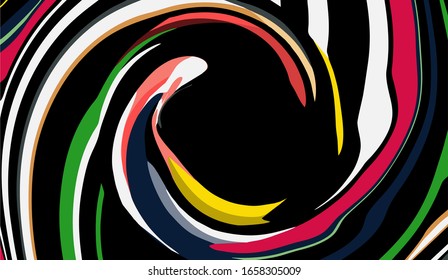 Illustration of abstract twisted lines, black background, beautiful color lines.