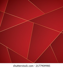 ilustración del fondo vectorial abstracto con líneas doradas y formas geométricas rojas