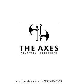 Illustration abstract vintage double axes cut sign logo design template