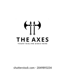 Illustration abstract vintage double axes cut sign logo design template