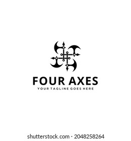 Illustration abstract vintage Four axes cut sign logo design template