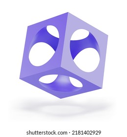 Illustration of Abstract Violet Cube, on White Background. Abstract Geometric Square Shapes Mockup for Your Design