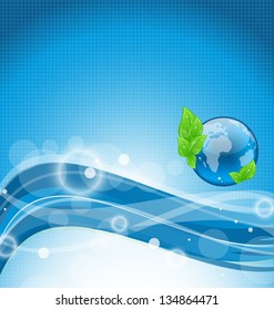 Illustration abstract wavy background with environment symbol - vector