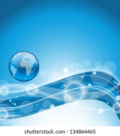 Illustration abstract wavy water background with earth symbol - vector