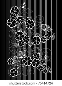Illustration of abstract white and black flowers with background