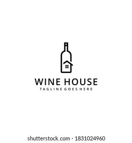 Illustration abstract wine bottle with house sign logo design icon template