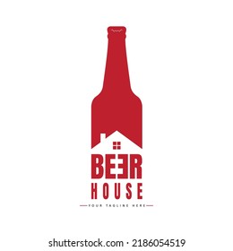 Illustration abstract wine bottle with house sign logo design icon template