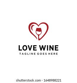 Illustration abstract Wine glass on heart sign logo design 