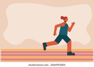 Illustration of an abstract woman running in a tank top and shorts. Running athlete flat design illustration.