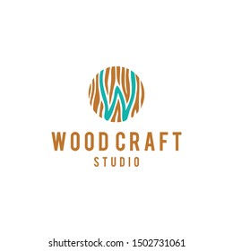 Illustration of abstract wood fiber pieces with a W mark inside them logo design 