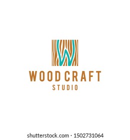 Illustration of abstract wood fiber pieces with W mark inside them logo design